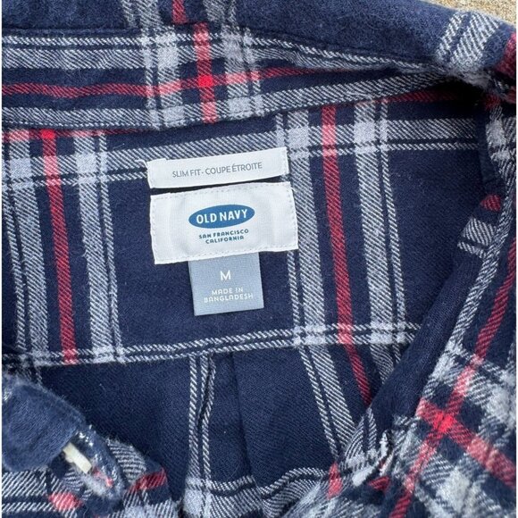 Old Navy Mens Slim Fit Plaid Button-Down Shirt Medium Navy/Red Cotton Blend - Picture 3 of 5